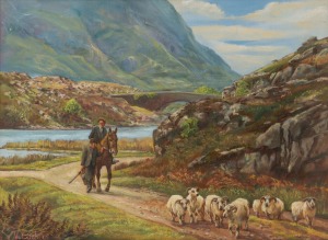 VICTOR CIREFICE, (sheep herders), oil on canvas board, signed lower left (illegible), 44 x 58cm, 54 x 69cm overall.