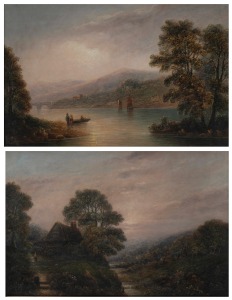 CHARLES STUART (British, active 1854-1868), I.) (the old bridge), II.) (cottage scene), oil on canvas, both signed lower left "C. Stuart", ​​​​​​​40 x 60cm, 53 x 73cm overall.