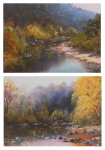 TEZZY PETERSEN, I.) Tambo River, II.) Tambo River, oil on card, signed lower right "Tezzy Petersen" and titled verso, 13 x 17cm, 30 x 35cm each overall.
