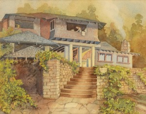 GEORGE HARREX, House, Sydney, watercolour, inscribed verso "Architects Painting of a house, Sydney, c.1930", ​​​​​​​27 x 33cm, 50 x 54cm overall.