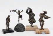 Group of four Israeli 925 silver statuettes, each mounted on either stone or timber plinths, mid to late 20th century, ​​​​​​​the largest 18cm high.