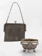 An Indian silver bowl, together with a silver plated mesh purse, 20th century, (2 items), the bowl 83 grams.