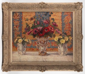 ARTIST UNKNOWN, (still life with flowers), oil on canvas, ​​​​​​​53 x 64cm, 71 x 82cm overall.