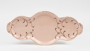 MACINTYRE "Gesso Faience" pottery biscuit tray, stamped "James Macintyre & Co., Burslem, England, Gesso Faience", 35.5cm wide.