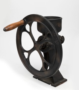 An antique English cast iron bench mount No. 1&frac12; coffee grinder, 19th century, ​​​​​​​34cm high.