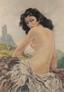 YVES DIEY (French, 1892-1984), (untitled nude), colour lithograph, signed lower right "Yves Diey", 78 x 56cm, 86 x 65cm overall.