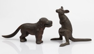 Two antique cast metal nutcrackers in the form of a kangaroo and a dog, early 20th century, the kangaroo 14cm high.