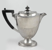 An antique English sterling silver hot water pot with ebonized timber handle and finial, made in Sheffield, circa 1896, 22cm high, 475 grams total including handle and finial.