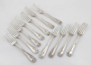 TIFFANY & Co. eleven antique American sterling silver forks, early 20th century, ​​​​​​​19cm long, 712 grams total.