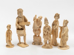 Six assorted Japanese carved ivory and bone okimono statuettes, (A/F), 19th/20th century, the largest 16cm high.
