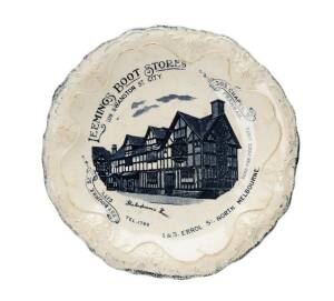 LEEMINGS BOOT STORES: Porcelain advertising plate for the Melbourne chain of stores. Late 19th century. 25cm&nbsp;
