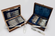 Two boxed antique silver plated fruit cutlery sets, 19th/20th century, 23cm wide each.