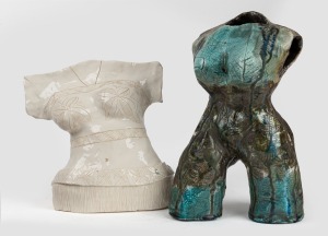 Two female pottery bust sculptures, 20th century, ​​​​​​​35cm and 28cm high.
