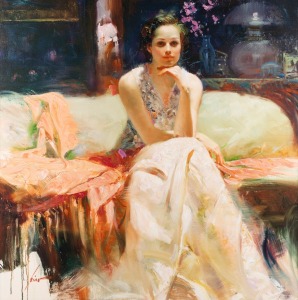 GIUSEPPE DANGELICO DAENI (PINO) (1939-2010), A Woman of Mystery, giclee on canvas with oil paint enhancement, edition 96/195, signed lower left "Pino", 85 x 85cm, 115 x 115cm overall.