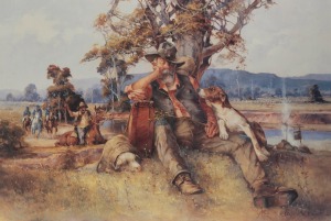 D'ARCY W. DOYLE (1932-2001), Camped By A Billabong, colour lithograph, signed in pencil lower right "D'Arcy Doyle", 74 x 95cm overall.