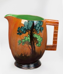 CARLTON WARE "Rabbits at Dusk" orange lustre glazed porcelain jug, black factory mark to base, 17cm high.