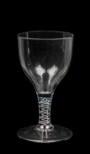 An antique French wine glass with blue and white double air twist stem, 18th/19th century, 10.5cm high.