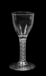 An antique English glass with double air twist stem, 18th/19th century, 12.5cm high.