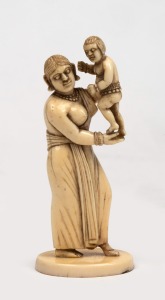 An antique Indian carved ivory mother and child statue, most likely Indo-Portuguese, 19th/20th century, 10cm high.