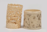 Two Chinese carved ivory ornaments, decorated with landscapes and dragons, 19th/20th century, 8cm and 6cm high. - 2