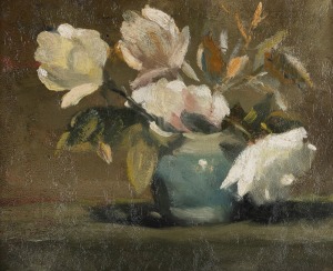 ARTIST UNKNOWN, (still life with flowers), oil on board, 24 x 30cm, 40 x 48cm overall.