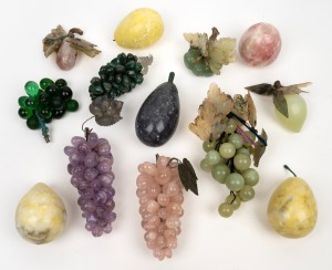 Assorted polished stone and glass fruit ornaments, 20th century, (qty).