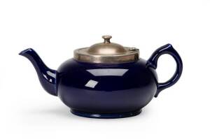 ROBUR: Rare navy blue porcelain teapot with infuser. Black backstamp, height 13cm, width 27cm