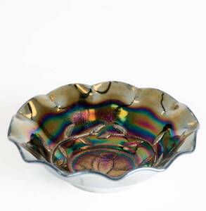 Amethyst carnival glass "Kingfisher" bowl c1930s. 13cm