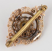 An antique rose gold brooch adorned with diamonds and pearls, fitted with later 18ct gold clasp, 19th century. This piece may well have been part of a larger item, perhaps a tiara. ​​​​​​​4.5cm wide, 9.4 grams. - 2