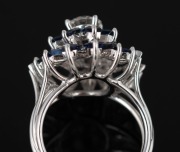 An Art Deco 18ct white gold cocktail ring with diamonds and sapphires, mid 20th century, ​​​​​​​6.7 grams. - 3