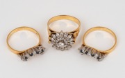 An 18ct gold, diamond and sapphire three piece ring set, mid 20th century, ​​​​​​​an impressive 16.4 grams total.