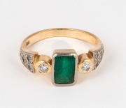 An 18ct gold, emerald and diamond ring, early to mid 20th century, ​​​​​​​4.4 grams.