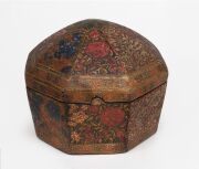 An antique Kashmiri lacquered box, beautifully decorated with hand-painted floral finish, 19th/20th century, 15cm high, 17cm wide.