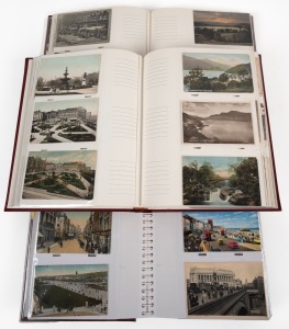 Three albums of assorted antique and vintage postcards including English, Scottish, French and Continental, (qty).