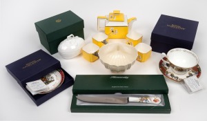 BELLEEK Irish porcelain bowl (green stamp); together with a Japanese yellow porcelain teapot and four cups, MINTON lidded porcelain box, ROYAL WORCESTER royalty ware and a HAMMERSLEY English porcelain knife, 20th century, (10 items).