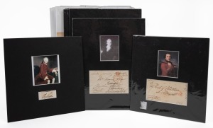 EARLY BRITISH PRIME MINISTERS: Pleasing collection of signatures comprising those of Robert Walpole (1676-1745), William Pitt the Elder (1708-1778), Augustus Fitzroy (1735-1811), Henry Addington (1757-1844), Robert Jenkinson (1770-1828), Frederick John Ro