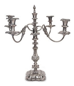 116 · An impressive silver plated five branch candelabra, 19th/20th century, ​​​​​​​53cm high.