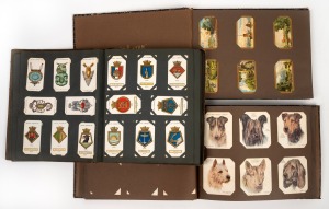 CIGARETTE and TRADE CARDS: Three albums containing a selection of various themes including castles, cricket, animals, trains, etc.