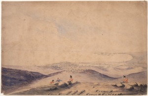 CRIMEAN WAR: A watercolour view of Sevastopol from one of the surrounding plateaus, c. 1854, likely the work of a war correspondent attached to the British troops taking part in the Siege; archival matted, overall 33 x 43.5cm.