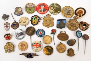 Assorted badges, pins, medals etc., including "Hop Along Cassidy", Australian military, patriotic examples etc., mostly 20th century, (qty).