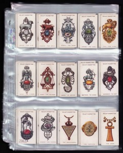 W.D. & H.O. WILLS complete sets: 1923 "Lucky Charms" (50); 1925 "Flower Culture in Pots" (50); 1926 "Wonders of the World" (Overseas Issue) (25); 1927 "Household Hints" (50); 1929 "English Period Costumes" (50); 1936 "Wild Flowers 2nd Series" (adhesive ba