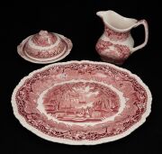 MASONS "Vista" English porcelain meat platter, jug and tureen, (3 items), factory mark to base, ​​​​​​​the platter 38cm wide.