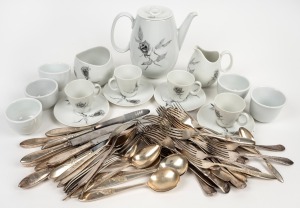 Silver plated cutlery, German porcelain coffee ware, etc, 20th century, (qty).
