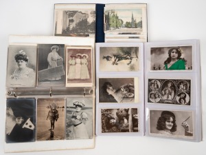 Three albums of antique and vintage postcards including England, Singapore, novelty, etc, (qty).