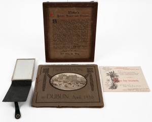 "THE REBELLION IN DUBLIN APRIL, 1916" oblong souvenir booklet in original brown card wrapper with black and white tipped in plates; together with a framed a framed certificate "ULSTER'S SOLEMN LEAGUE AND COVENANT" date 1912 City Hall Belfast; plus a 1904 