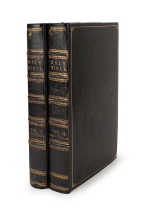 HOLY BIBLE published by Nuttall, Fisher & Dixon of Liverpool, 1816, two volumes folio in full black morocco with gilt lettering to the spines.
