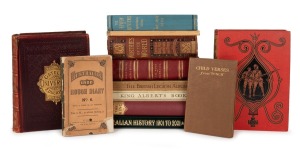 A shelf of illustrated books incl. "The Review of Reviews - Australasian Edition" [Melb., 1895]; "British Battles on Land and Sea" by Grant [1899]; "Gately's Universal Educator" by Beale & Gately [Melb., 1886]; "The Illustrated Natural History - Mammalia"
