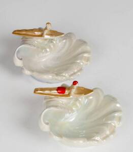 WEMBLEY WARE: Pair of "Surfer" dishes in red costumes. Height &nbsp;7cm, width12cm