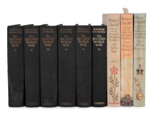 WINSTON CHURCHILL "The Second World War", six volumes. Together with three additional Winston Churchill books with d/j