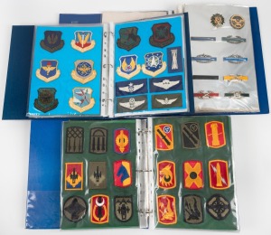 A three-volume collection of United States military cloth badges (270+) and pin badges (22).